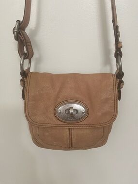 Fossil Light Brown Leather Crossbody with Turn-Lock